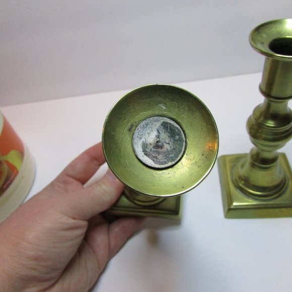 vintage brass push up candle stick holders set of 2 - Picture 11 of 13